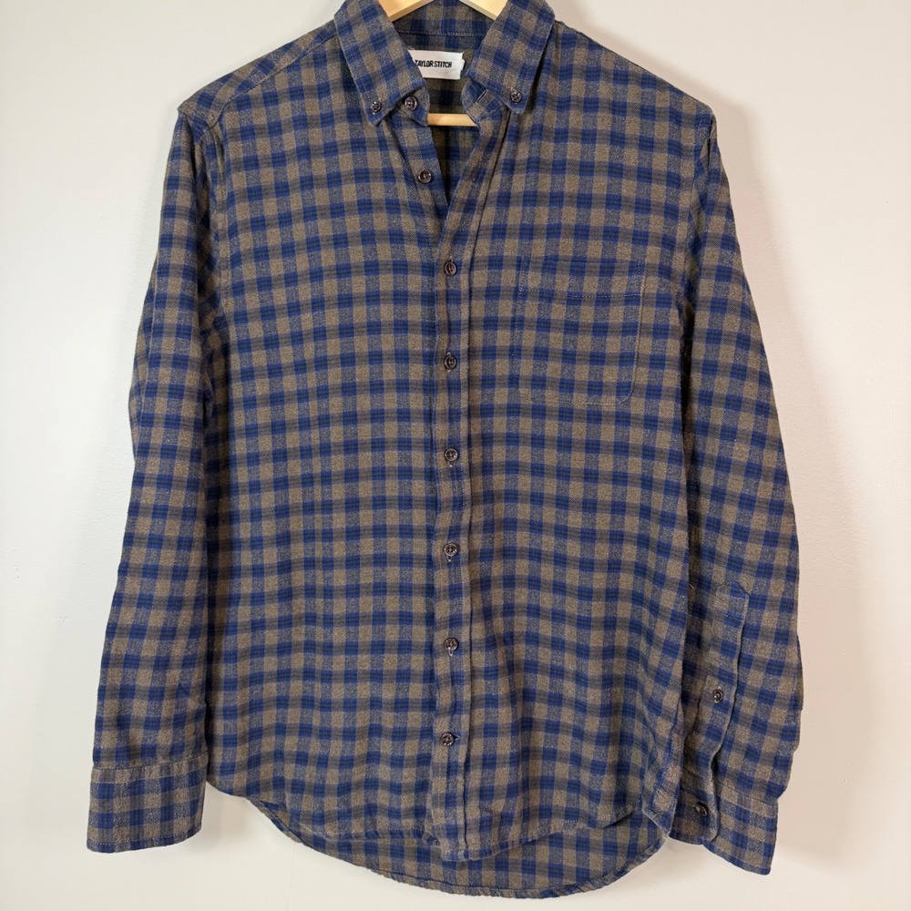 TAYLOR STITCH Mens The Jack Blue and Brown Plaid Button Down Shirt 38(M)